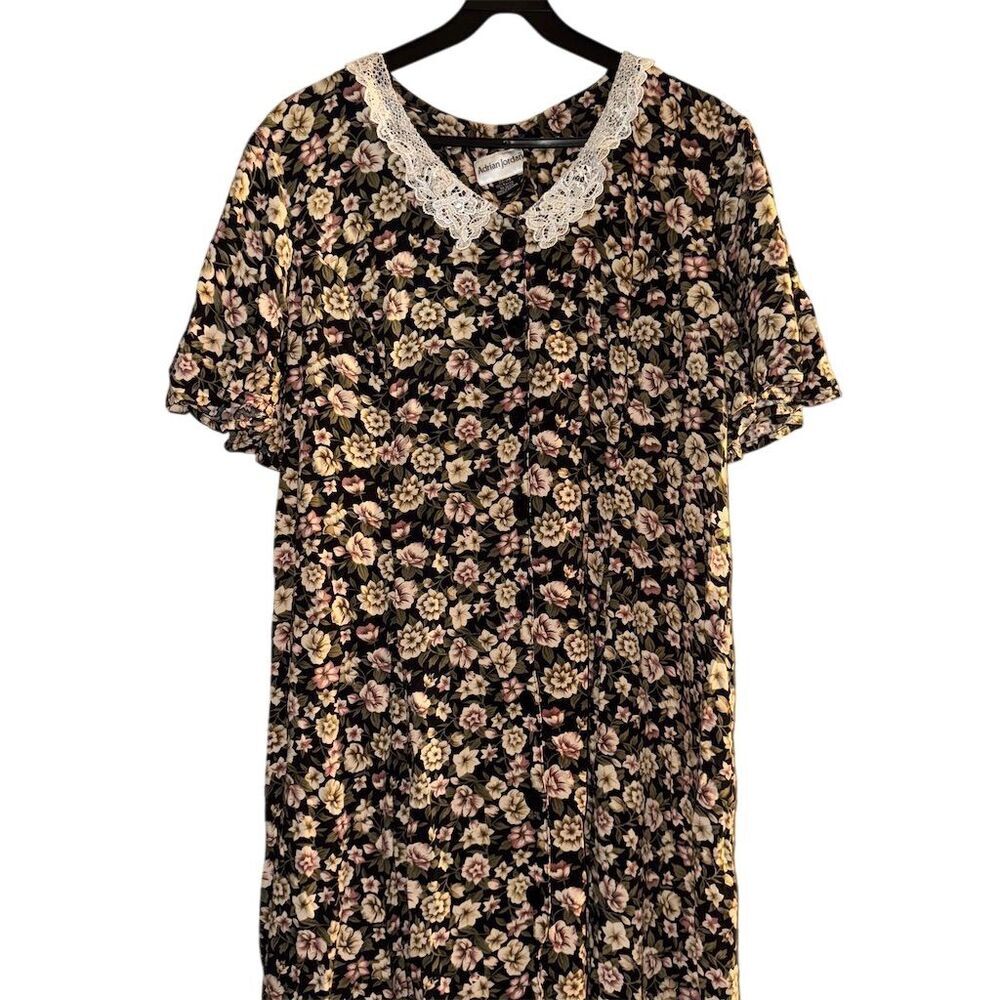 Adrian Jordan Women's Floral Maxi Dress‎ Short Sleeve Lace Collar Size 22